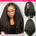 Kinky Straight Burmese Curly Half Wig Glueless 100% Raw Human Hair Wig Yaki Straight Spiral Curly Ends Flip Over 3 IN 1 Half Wig