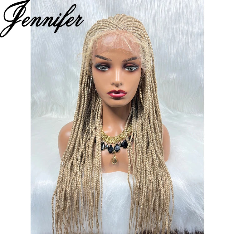 Jennifer Cornrow Box Braided Wig Synthetic Lace Frontal Wigs for Africa American Women Long Hair Lace Wig With Baby Hair Braid