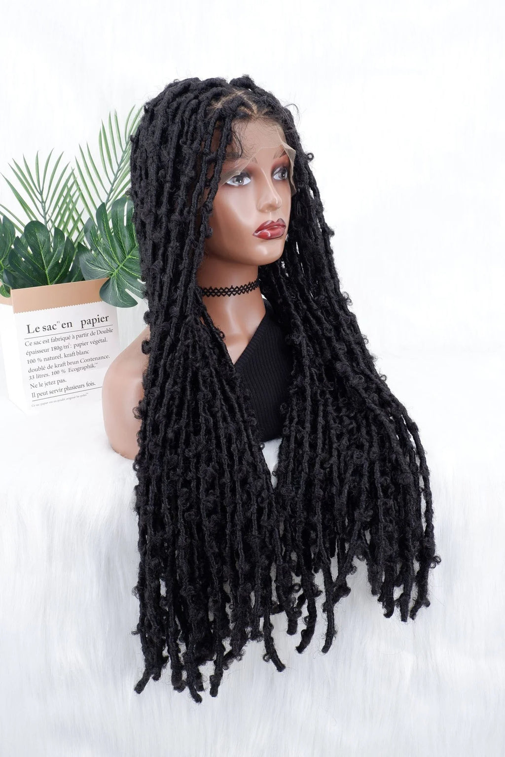 LINDAL Butterfly Locs Triangle Knotless Braided Wigs for Women Faux Locs Knotless Braided Wig with Baby Hair Full Lace Braid Wig