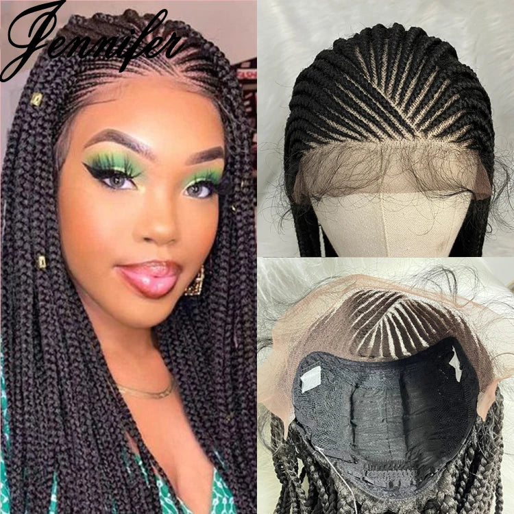 Jennifer Cornrow Box Braided Wig Synthetic Lace Frontal Wigs for Africa American Women Long Hair Lace Wig With Baby Hair Braid