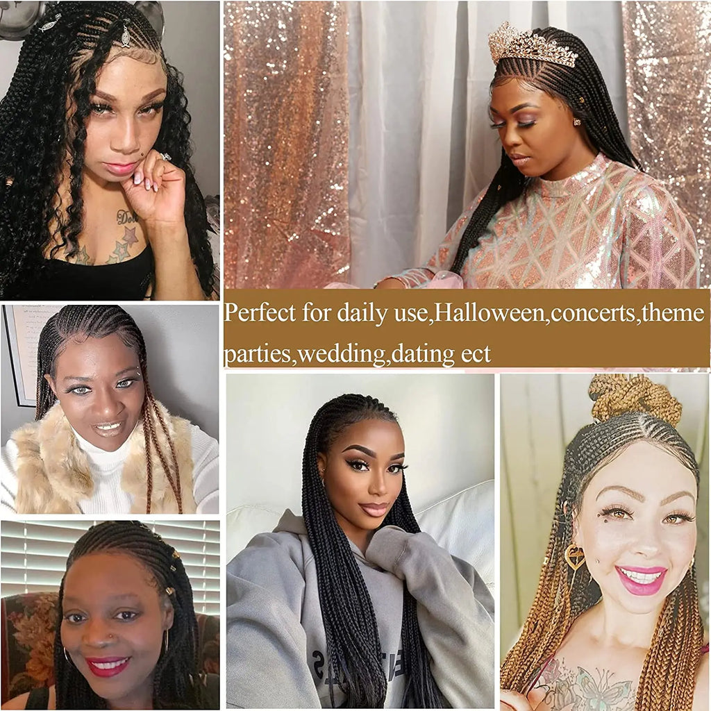 Jennifer Cornrow Box Braided Wig Synthetic Lace Frontal Wigs for Africa American Women Long Hair Lace Wig With Baby Hair Braid