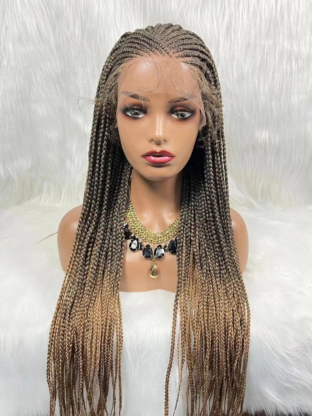 Jennifer Cornrow Box Braided Wig Synthetic Lace Frontal Wigs for Africa American Women Long Hair Lace Wig With Baby Hair Braid