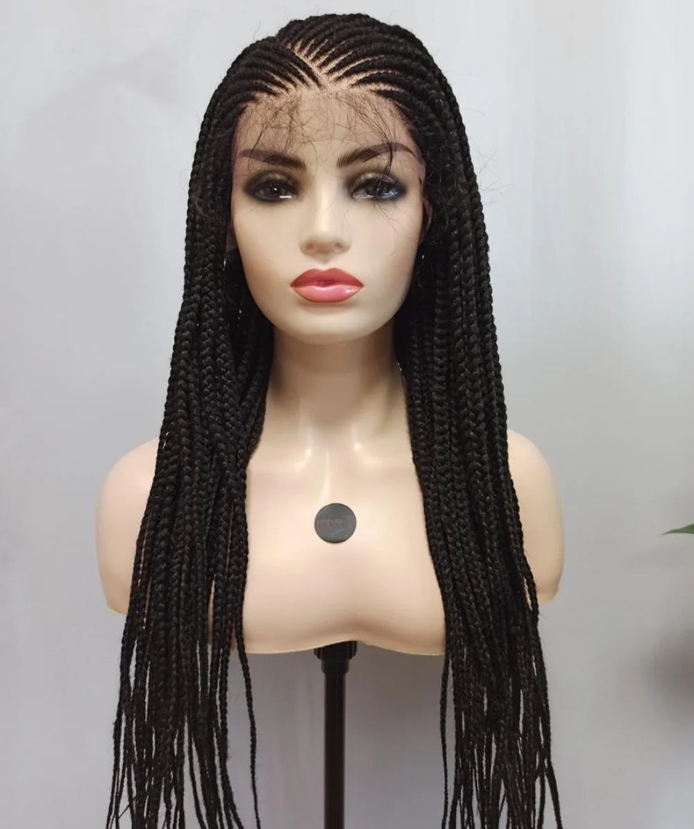 Jennifer Cornrow Box Braided Wig Synthetic Lace Frontal Wigs for Africa American Women Long Hair Lace Wig With Baby Hair Braid