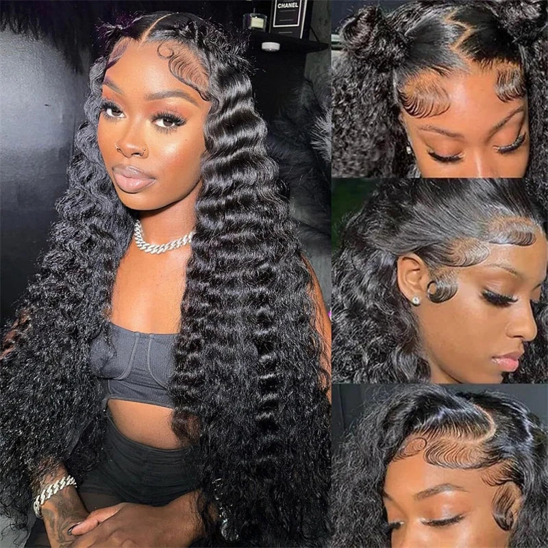 13X4 All Color Deep Wave Glueless Lace Front Wigs Human Hair HD Transparent Lace Frontal Wig Pre-Plucked with Baby Hair