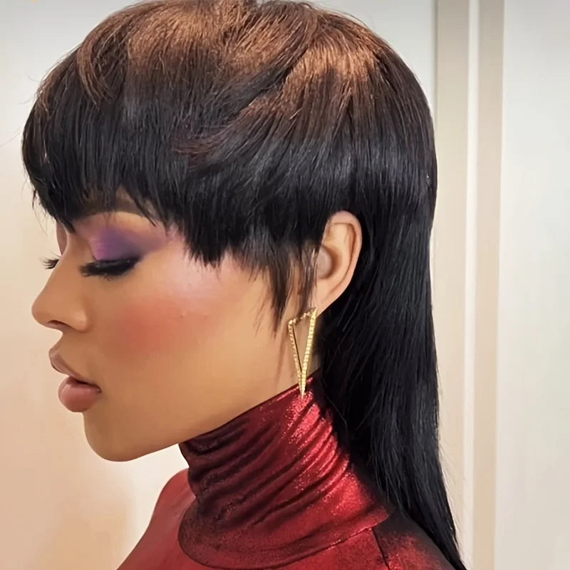 Wholesale Bone Straight Mullet Pixie Curly Human Hair Wig With Layers&Bangs Cuticle Aligned Virgin Hair Glueless Wigs Human Hair