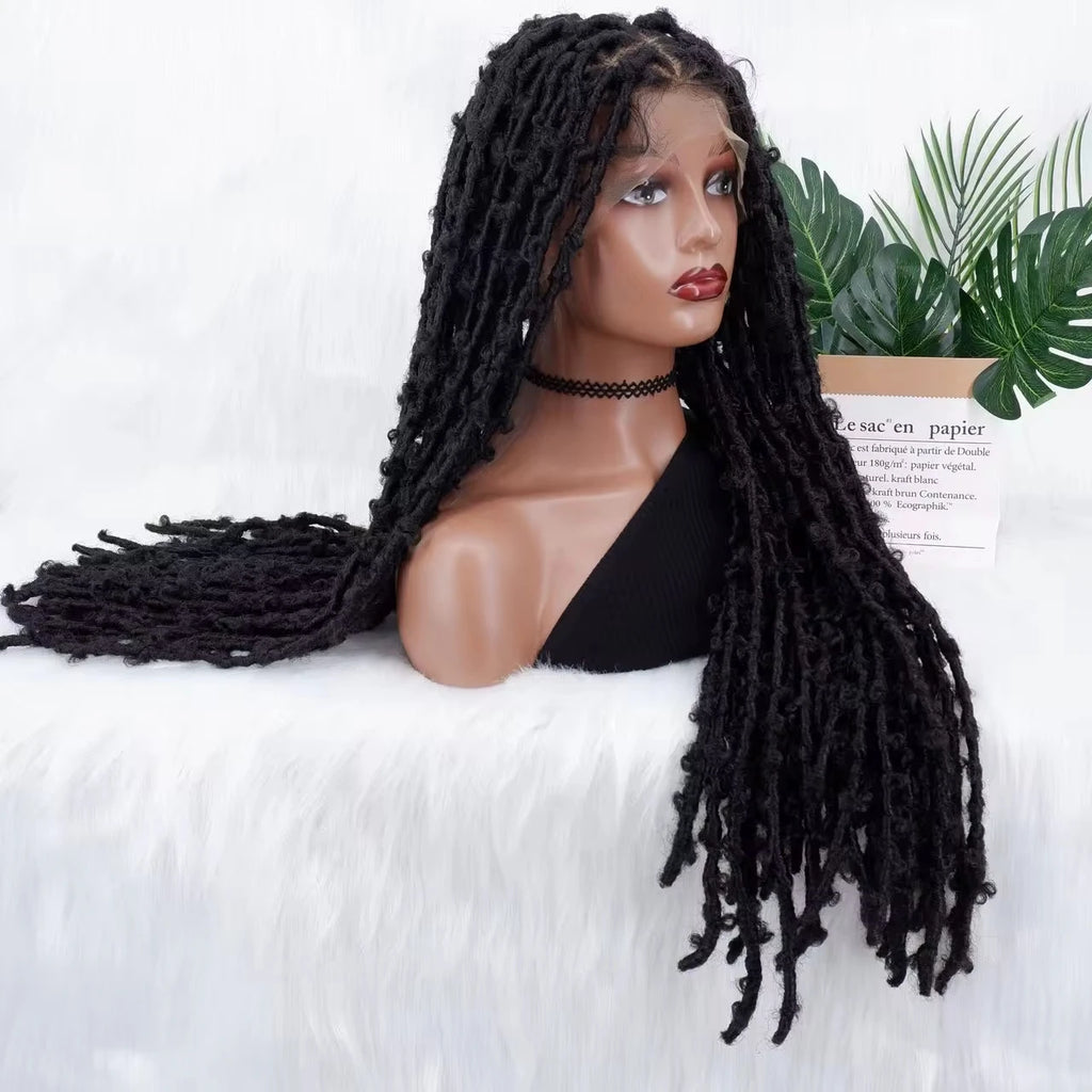LINDAL Butterfly Locs Triangle Knotless Braided Wigs for Women Faux Locs Knotless Braided Wig with Baby Hair Full Lace Braid Wig