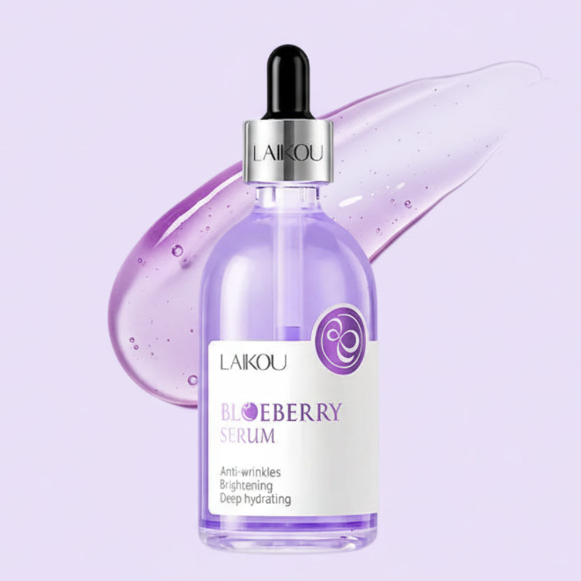 Lakou Blueberry Serum bottle and packaging with dimensions on a white background
