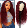 99J Burgundy Headband Wig Human Hair Deep Water Wave Headband Wigs Red Wine Curly Half Wigs Brazilian Human Hair Wigs for Women