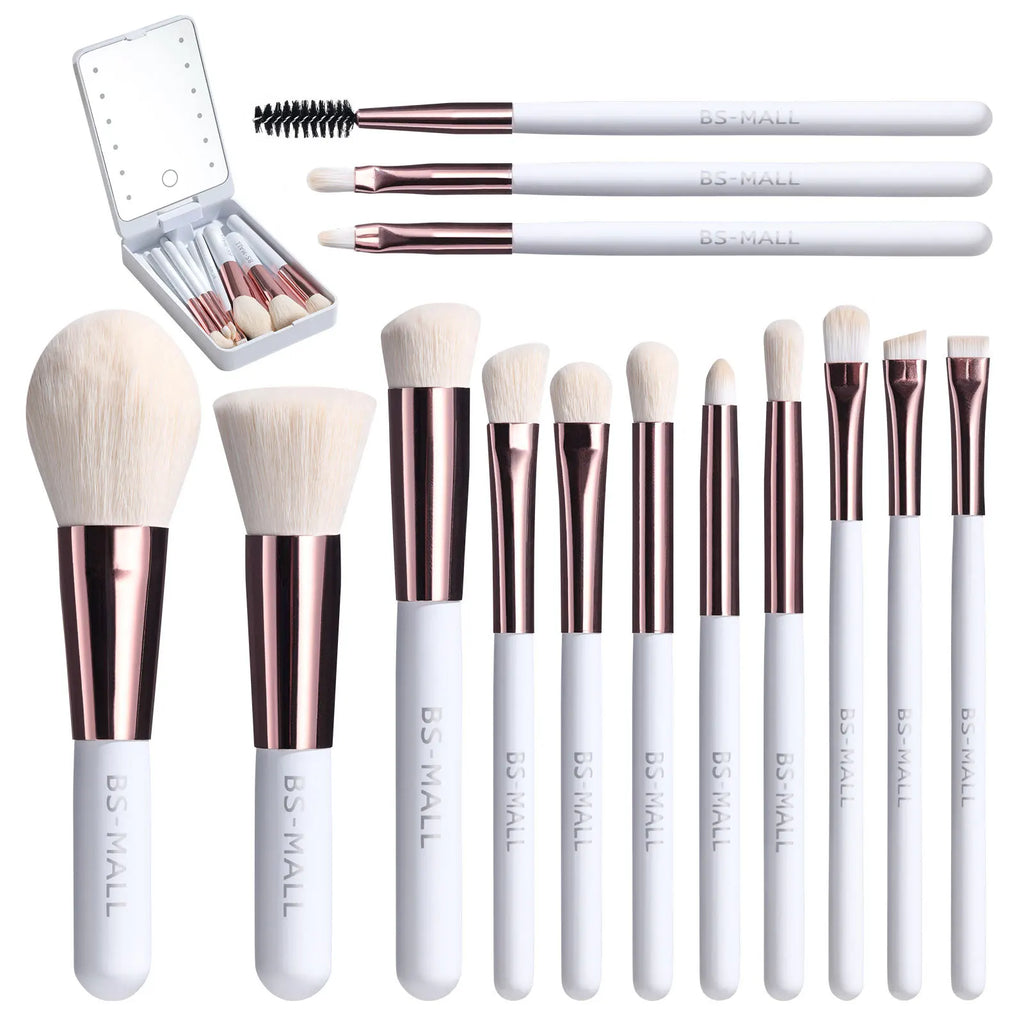 14-Piece Makeup Brush Set with Illuminated Mirror