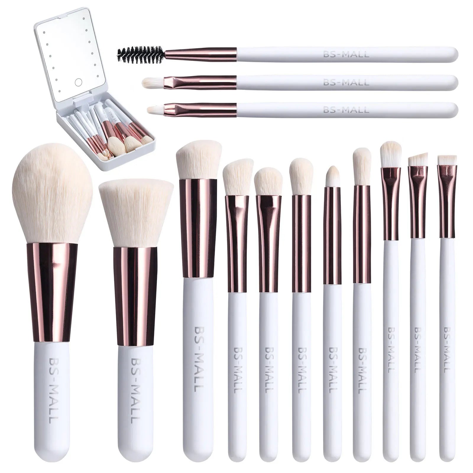 14-Piece Makeup Brush Set with Illuminated Mirror