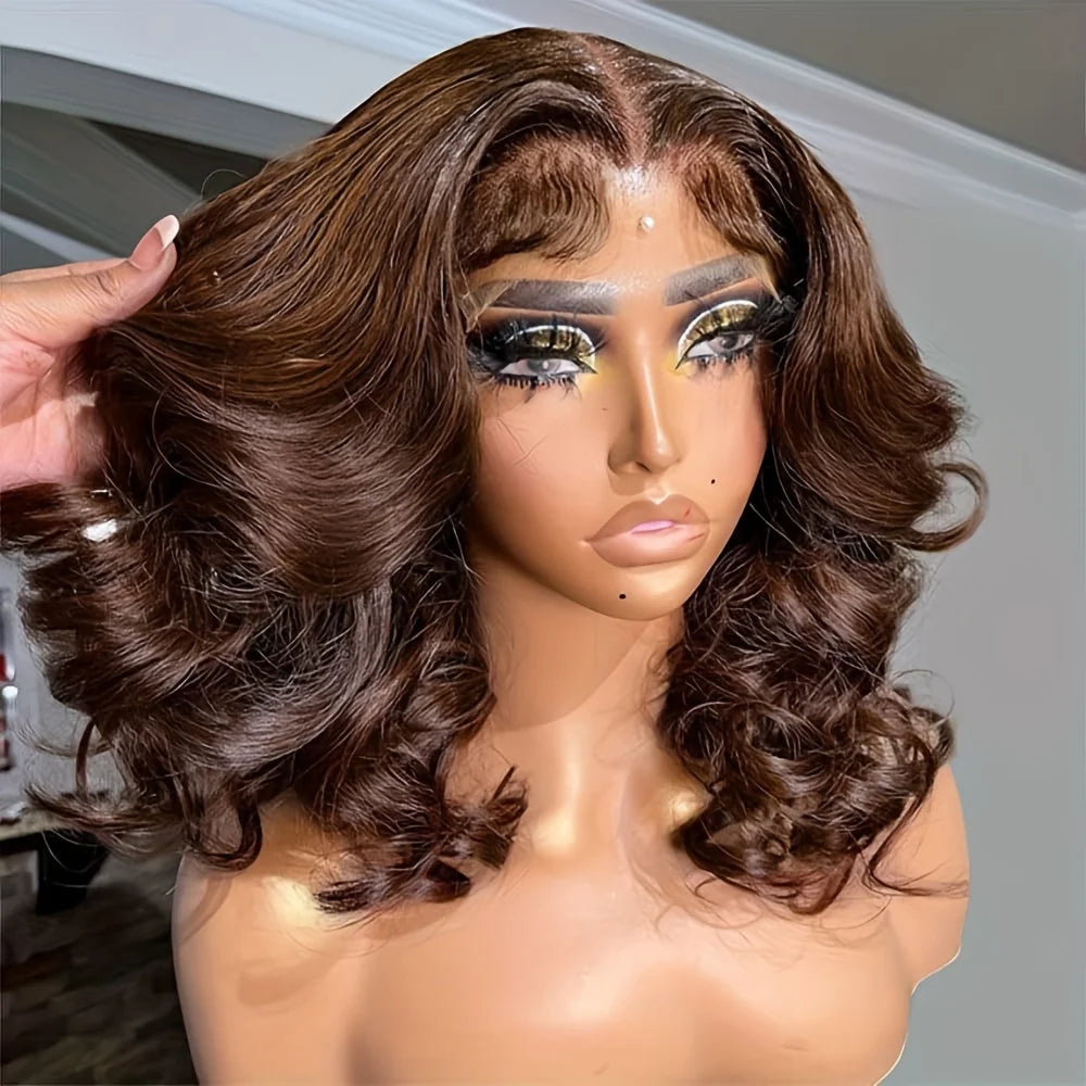 Chocolate Brown Wig Bob Body Wave 13x4  Transparent Lace Front Human Hair Wigs Biazilian Colored Wigs For Women
