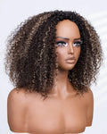 250% Density 3 In 1 Half Wigs Human Hair 1B/27 Highlight Streak Afro Kinky Curly Balayage 3/4 Half Wig Drawstring Seamless Flip