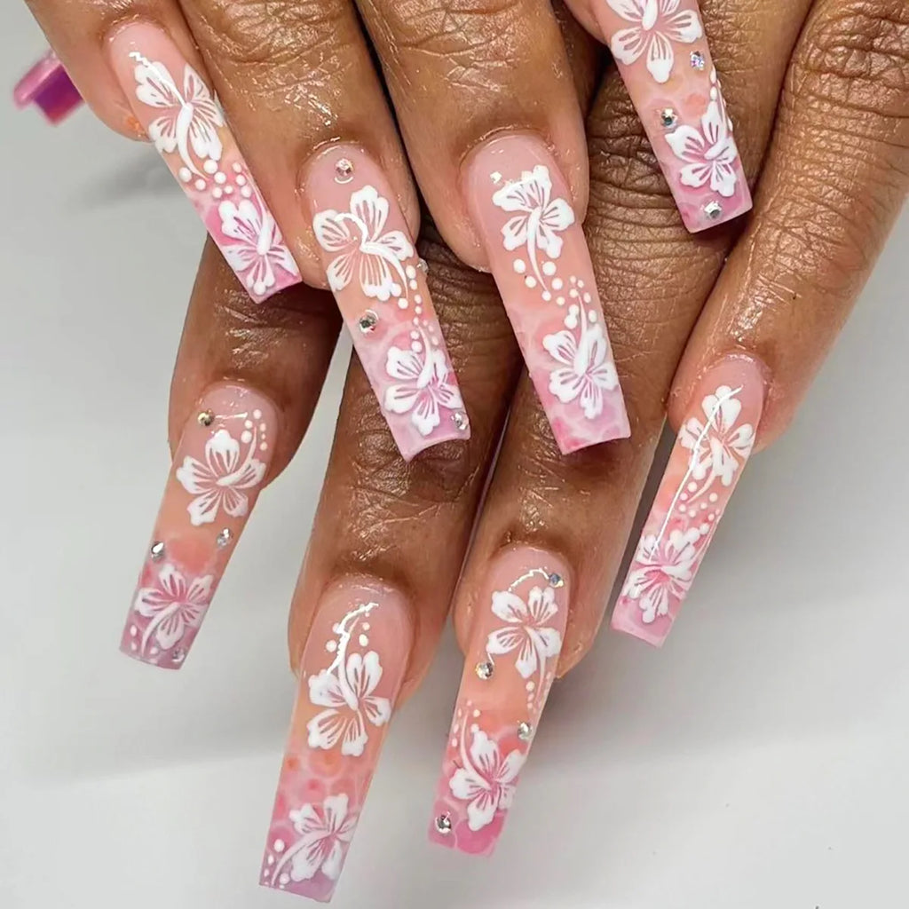 24Pcs Long Square Press on Nails