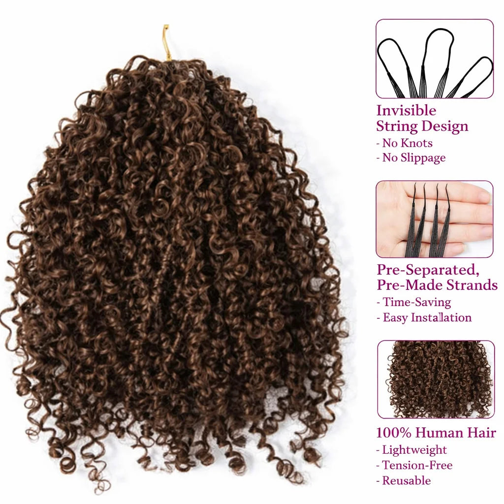 Small Spirals Curly Crochet Human Hair Feather-Line Invisible Knotless Crochet Hair For Women #4 Chocolate Brown Braiding Twist