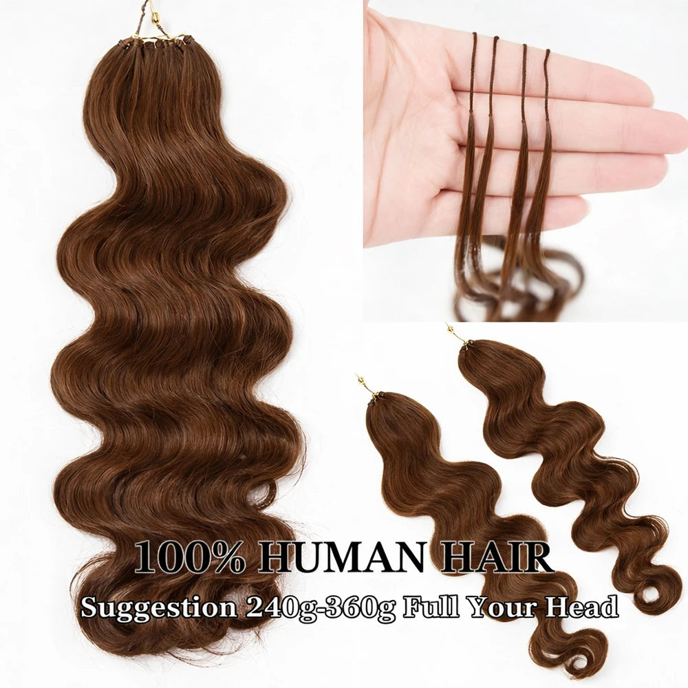 Miracle Knot Braids #4 Chocolate Brown Body Wave Crochet Human Hair Pre-Separated Invisble Feather Crochet Hair Extensions