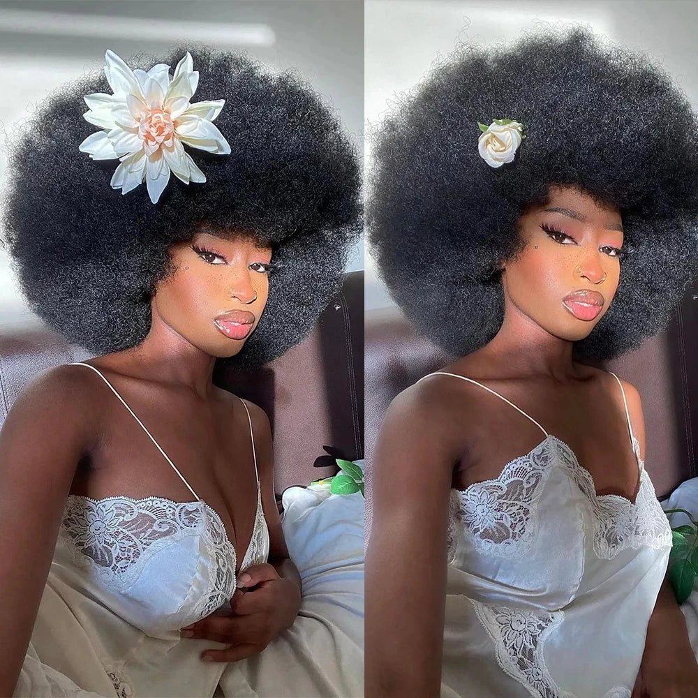 Afro Kinky Curly BOB Wig Natural Color Wig Human Hair Ready to Wear 250% Density Affordable Remy Fluffy Human Hair Wig For Women