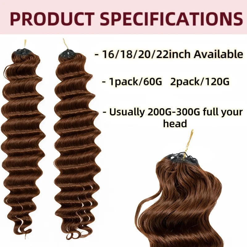 Deep Wave Crochet Human Hair Feather-Line Invisible Knotless Crochet Human Hair For Women #4 Chocolate Brown Braiding Hair 60G