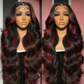 1B/99J Highlight Body Wave 5x5 Glueless Wig Human Hair Brazilian PrePlucked Ombre Red With Black Colored Lace Front Closure Wig