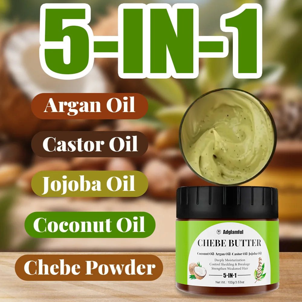 Chebe Butter 100g 5-in-1 Hair Oil with Coconut, Argan & Castor Oils – Deep Hydration, Frizz Control & Strength