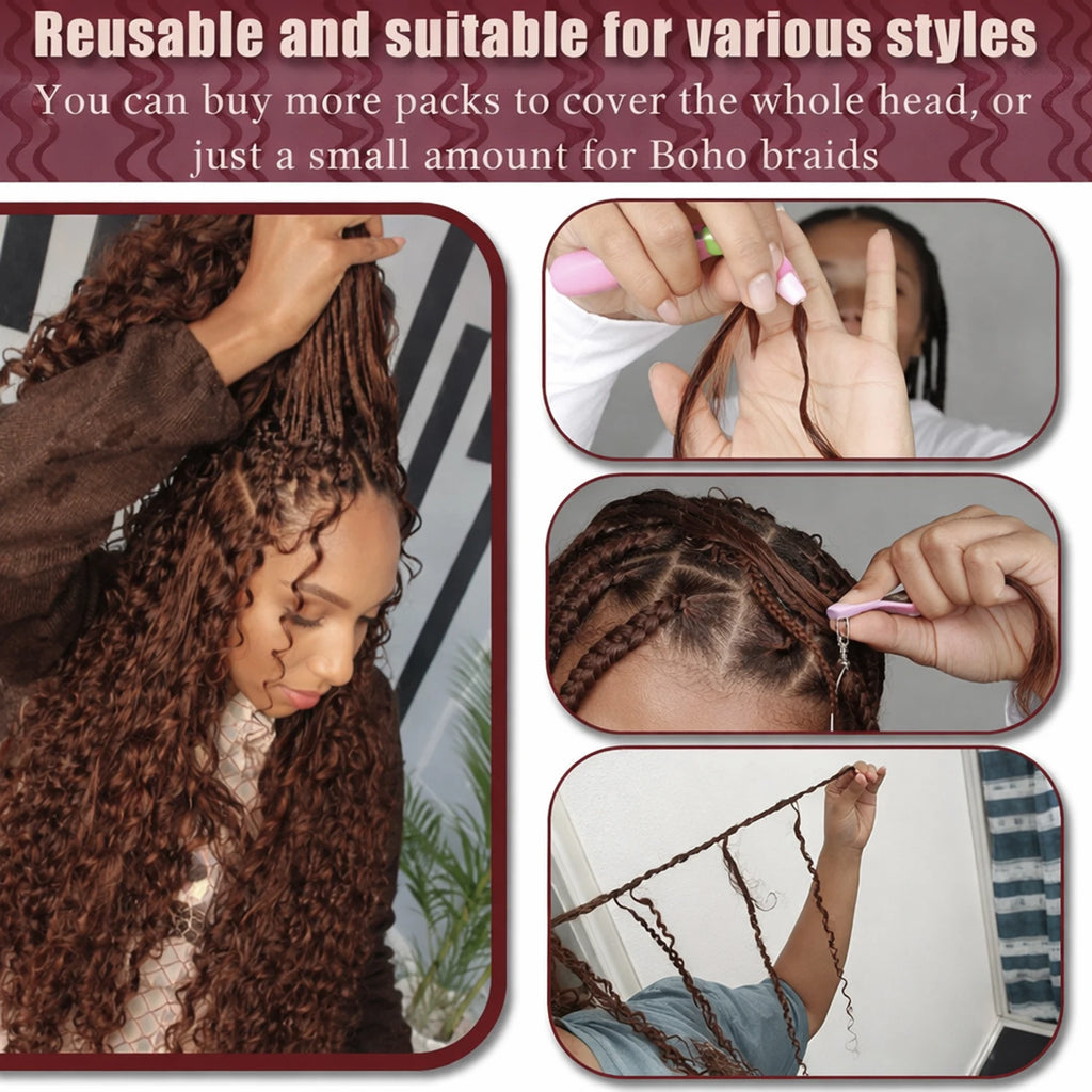 Deep Wave Crochet Human Hair Feather-Line Invisible Knotless Crochet Human Hair For Women #4 Chocolate Brown Braiding Hair 60G