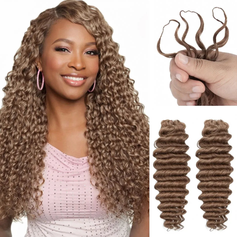 Honey Brown Deep Wave Feather Crochet Human Hair Extension For Black Women Pre-Separated Knotless Invisble Crochet For Braiding