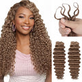 Honey Brown Deep Wave Feather Crochet Human Hair Extension For Black Women Pre-Separated Knotless Invisble Crochet For Braiding