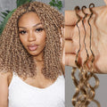 Honey Brown Small Spirals Curly Human Hair Crochet Hair Extensions Deep Pixie Curls Feather Boho Braids Invisible Miracle Knot