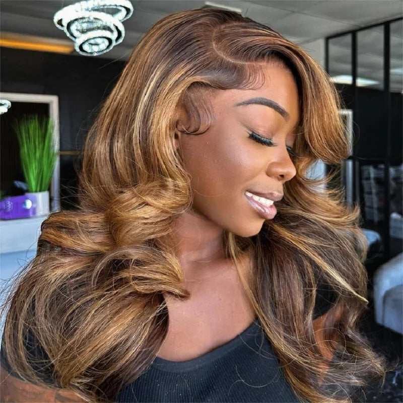 4×4 Short Bob 200 Density Highlight Body Wave HD Transparent Lace Brazilian Virgin Hair  Front Wig Human Hair Wigs glueless wigs