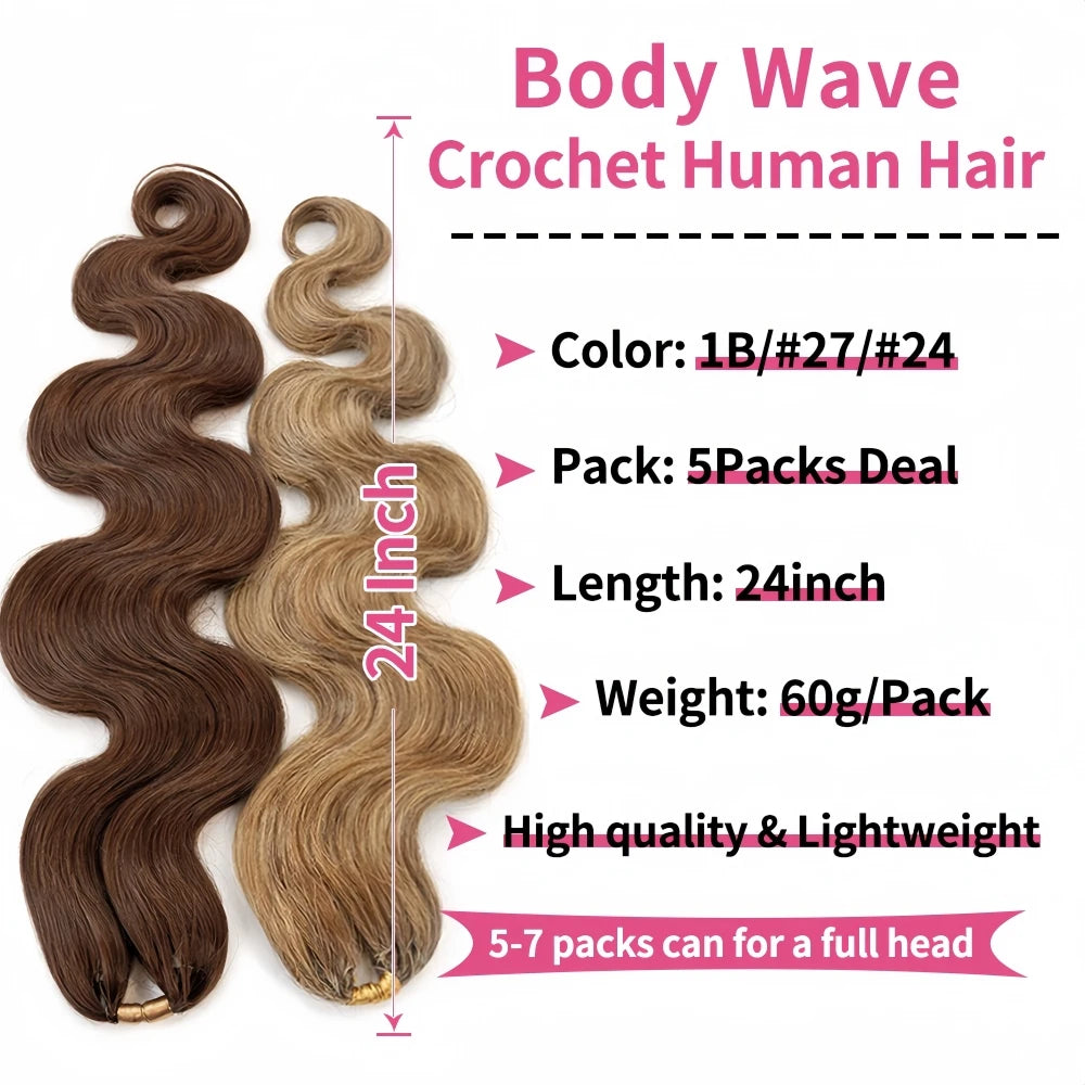 12A Body Wave Knotless Pre-Separated Crochet Hair Extensions Human Hair #27 Honey Blonde Crochet Hair With Invisible Micro Loop