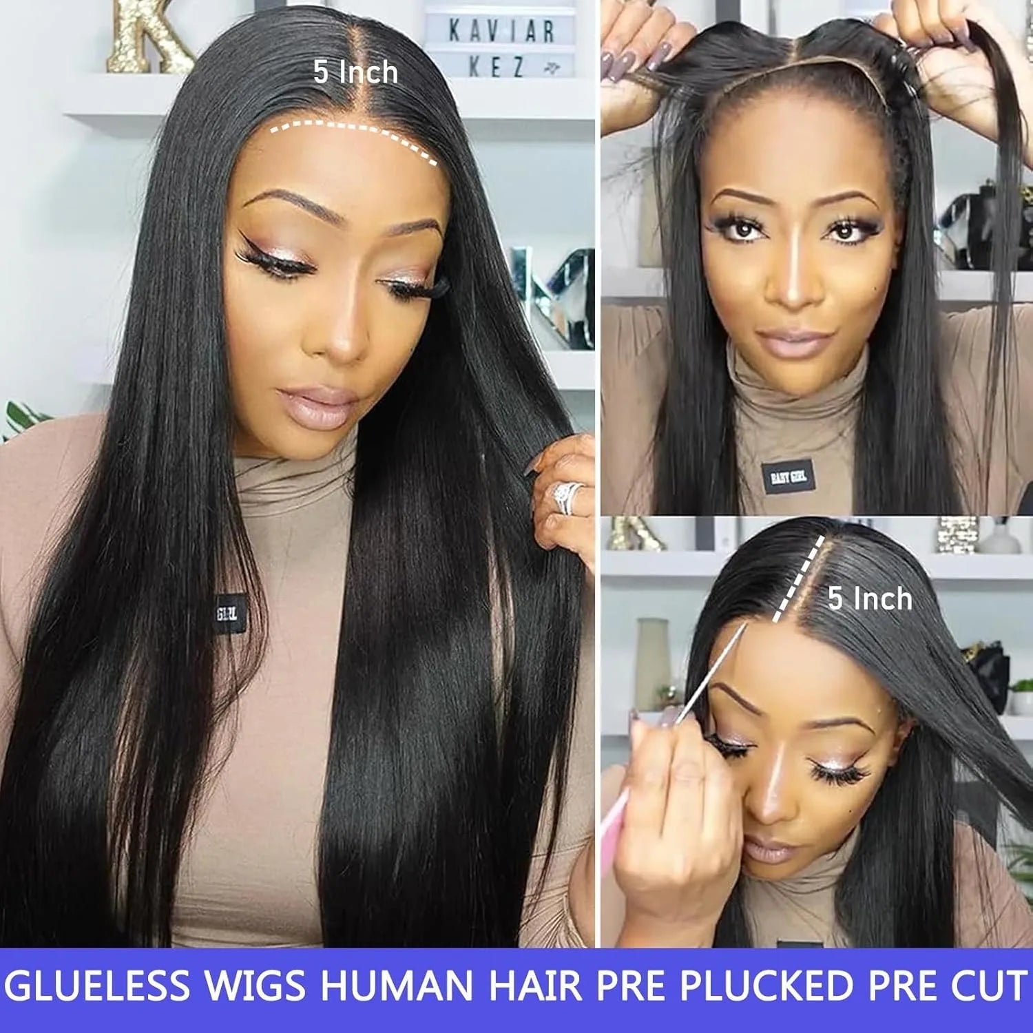 Hidden Strap 360 Lace Front Wig Human Hair Bone Straight 13x4 HD Brazilian Virgin Full Lace Wig for Women Pre-Plucked Baby Hair