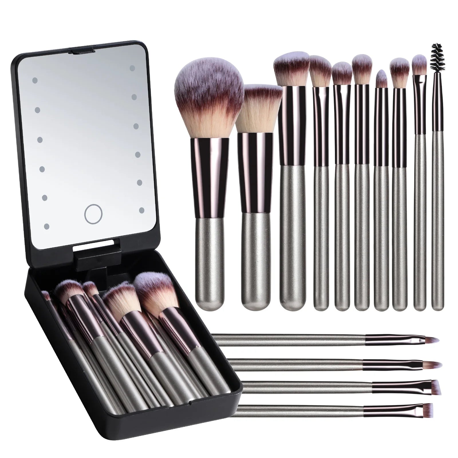 14-Piece Makeup Brush Set with Illuminated Mirror