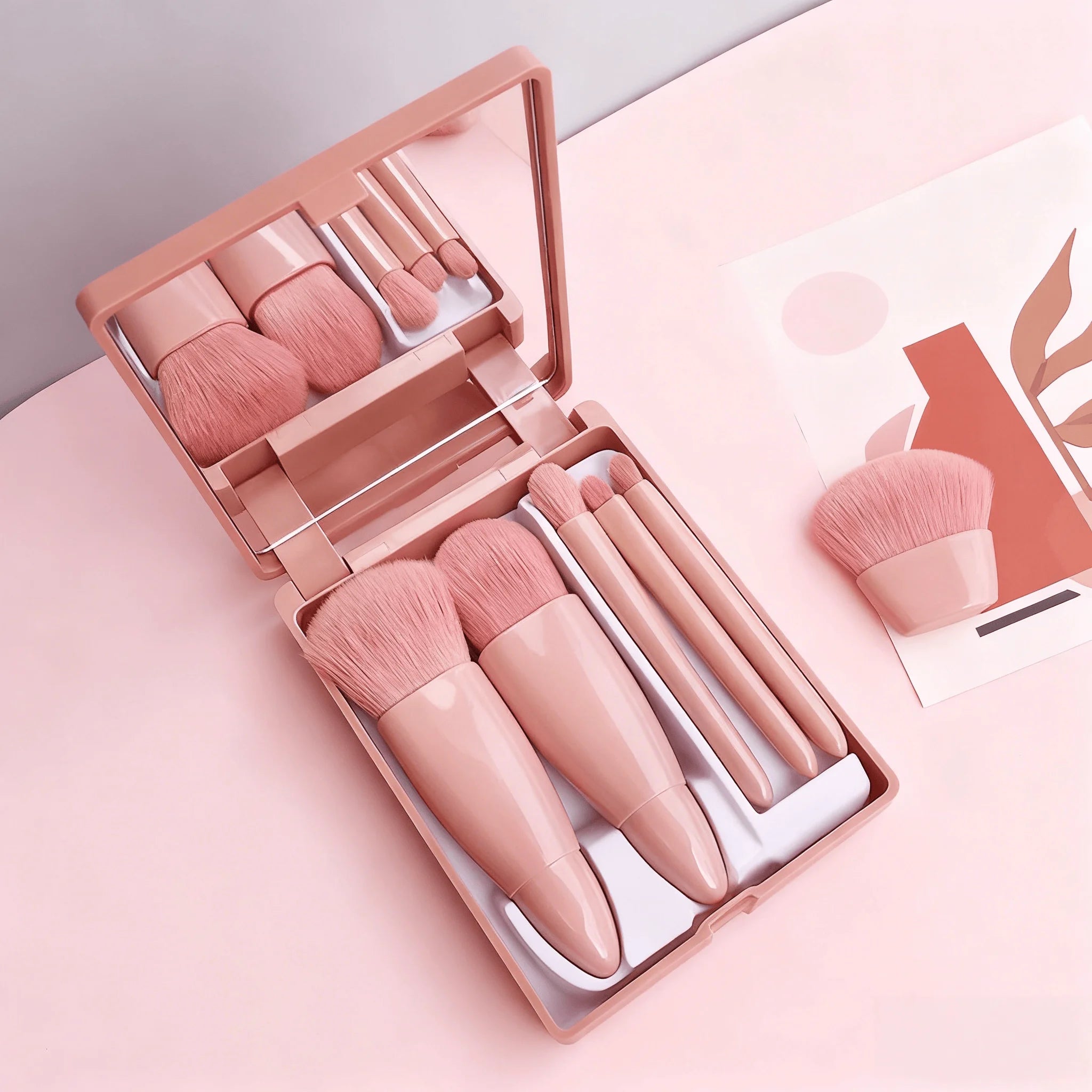 Compact Makeup Brush and Mirror Set