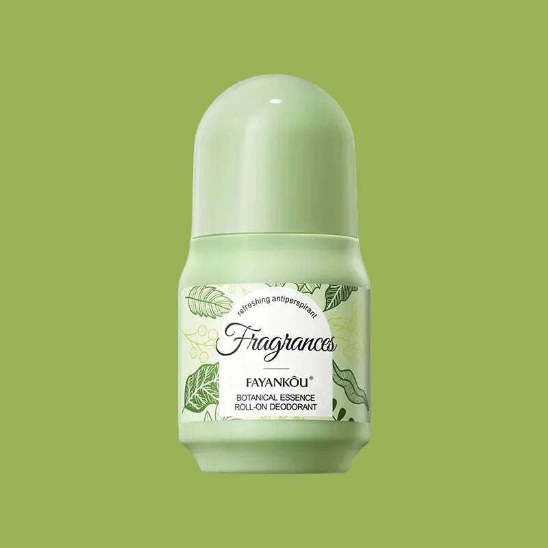 Green roll-on deodorant with 'Fayankou' branding on a white background