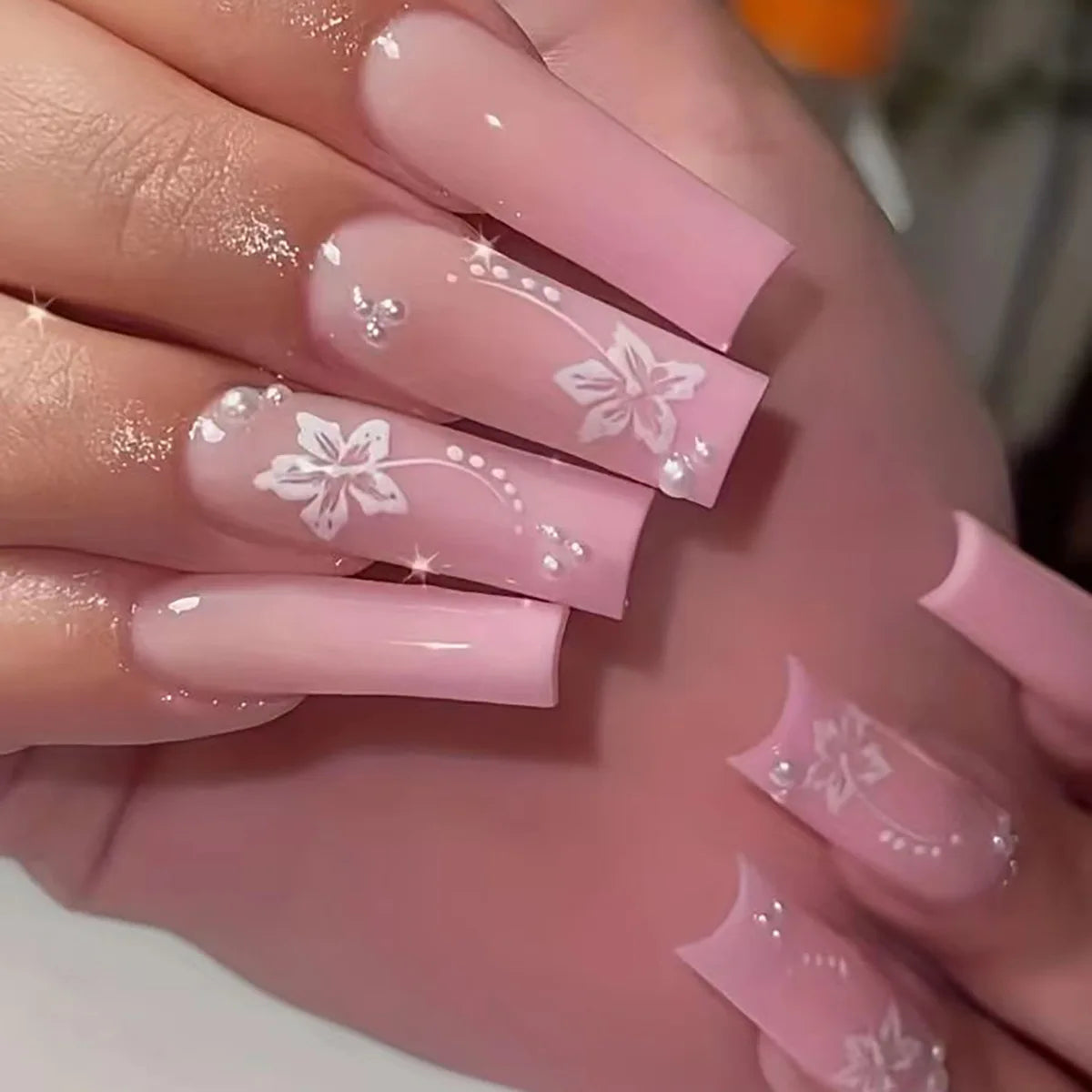 24Pcs Long Square Press on Nails