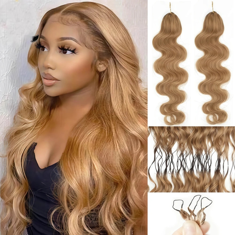 12A Body Wave Knotless Pre-Separated Crochet Hair Extensions Human Hair #27 Honey Blonde Crochet Hair With Invisible Micro Loop