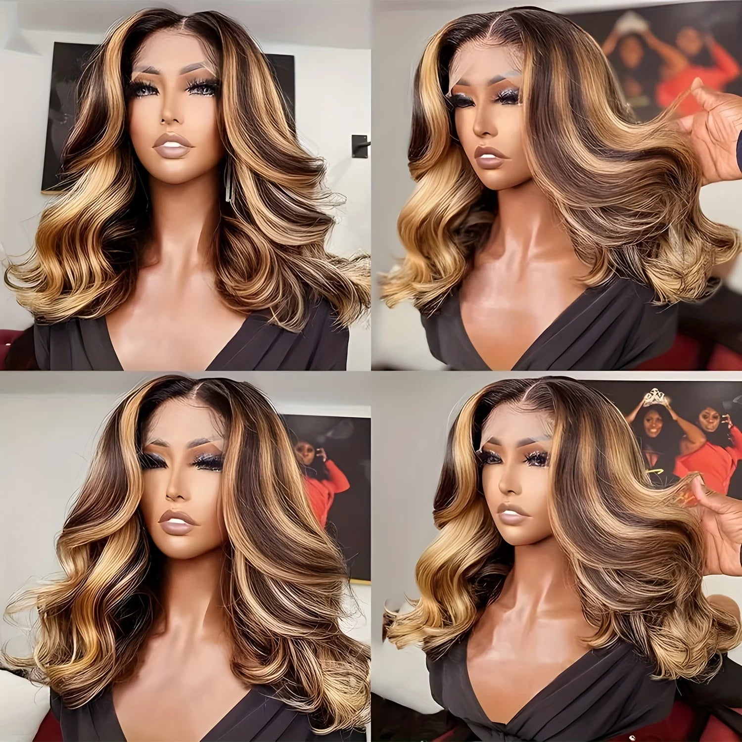 4×4 Short Bob 200 Density Highlight Body Wave HD Transparent Lace Brazilian Virgin Hair  Front Wig Human Hair Wigs glueless wigs
