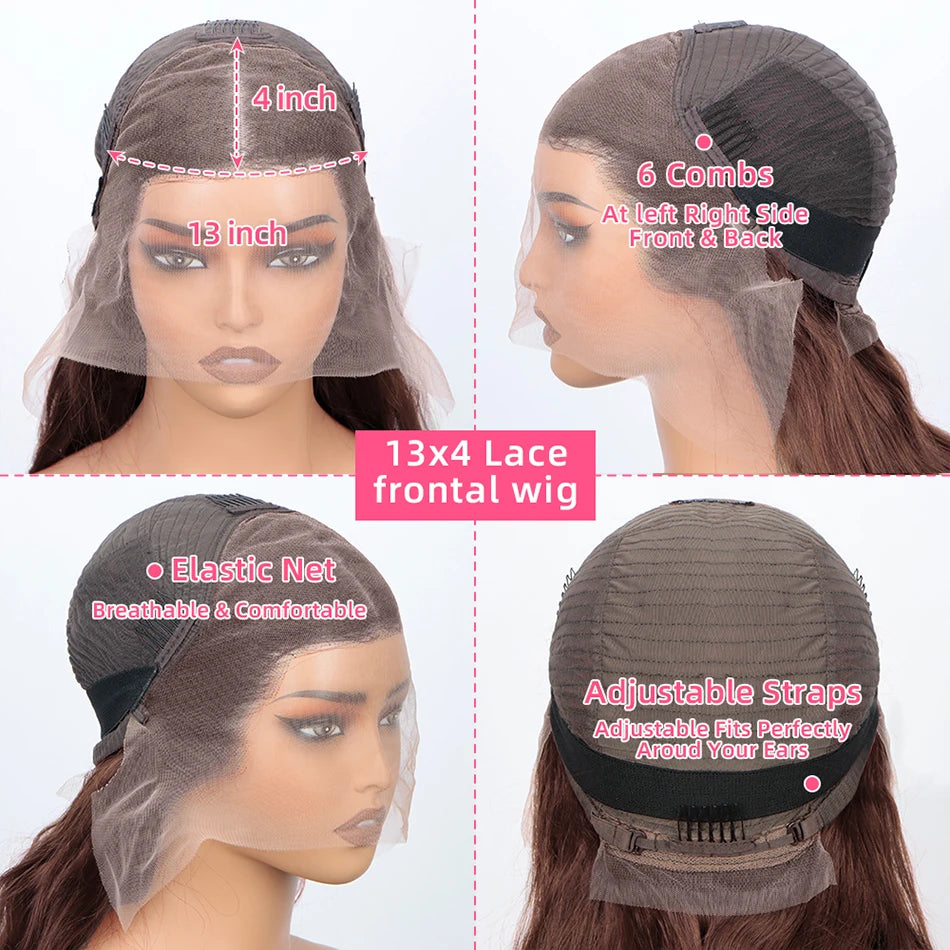 Chocolate Brown Wig Bob Body Wave 13x4  Transparent Lace Front Human Hair Wigs Biazilian Colored Wigs For Women