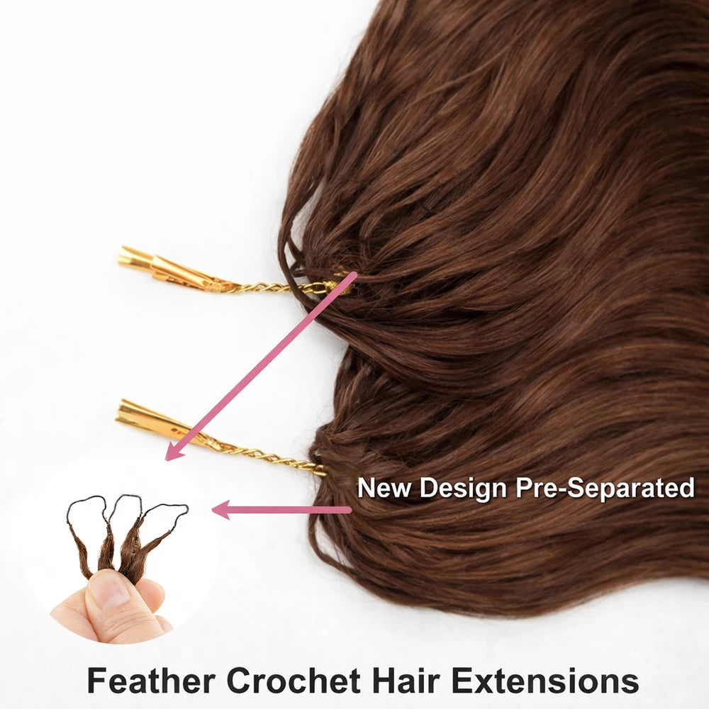 4# Drak Brown Body Wave Crochet Human Hair Pre-Separated Invisble Miracle Knot Braids Feather Crochet Hair Extensions Seamless