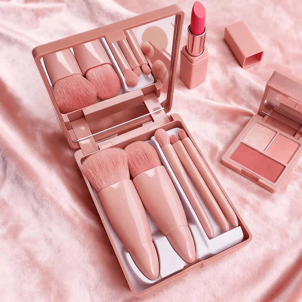 Compact Makeup Brush and Mirror Set