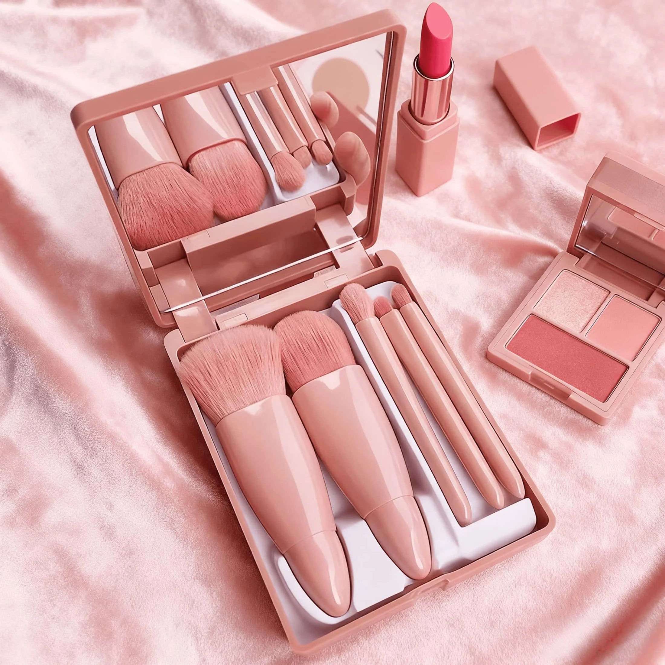 Compact Makeup Brush and Mirror Set