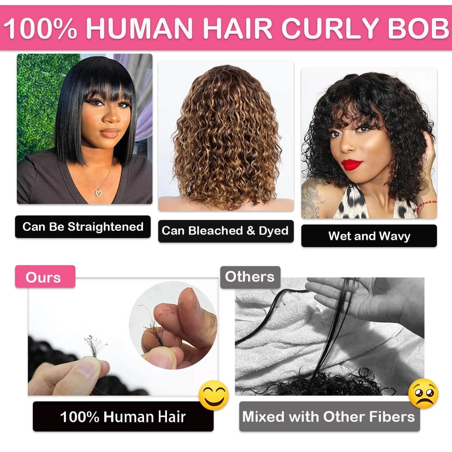 Curly Bob Wig with Bangs 12inch Short Curly Wigs for Women Human Hair 200% Density Water Wave Curly Brazilian None Lace Remy Wig