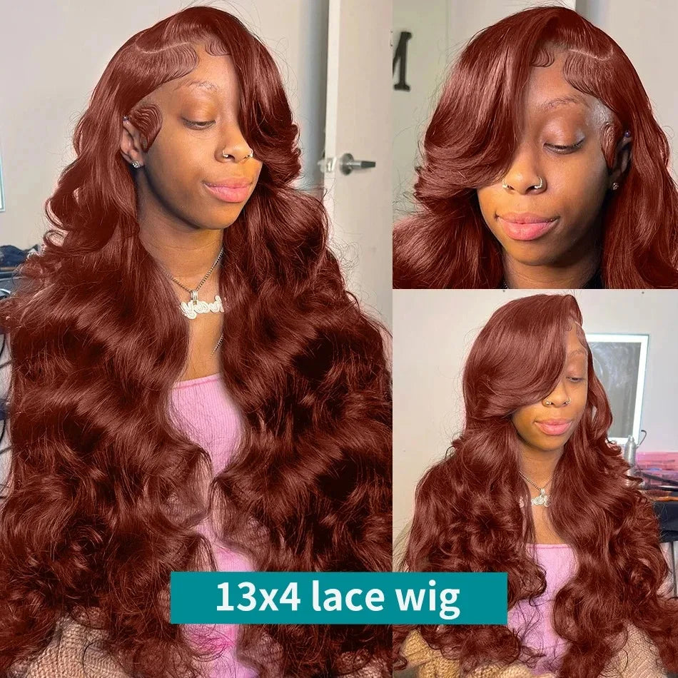 Reddish Brown 13x4 Lace Front Wigs Human Hair Body Wave Wig HD Transparent Lace Frontal Wigs Ginger #33 Red Brown Human Hair Wig
