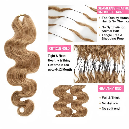 12A Body Wave Knotless Pre-Separated Crochet Hair Extensions Human Hair #27 Honey Blonde Crochet Hair With Invisible Micro Loop