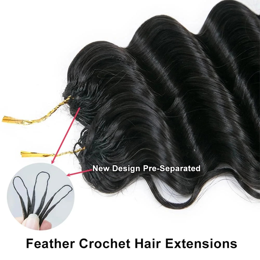 Deep Wave Knotless Pre-Separated Crochet Hair Extensions Feather Hair Extensions Feather Line Hair 100% Human Hair For Women