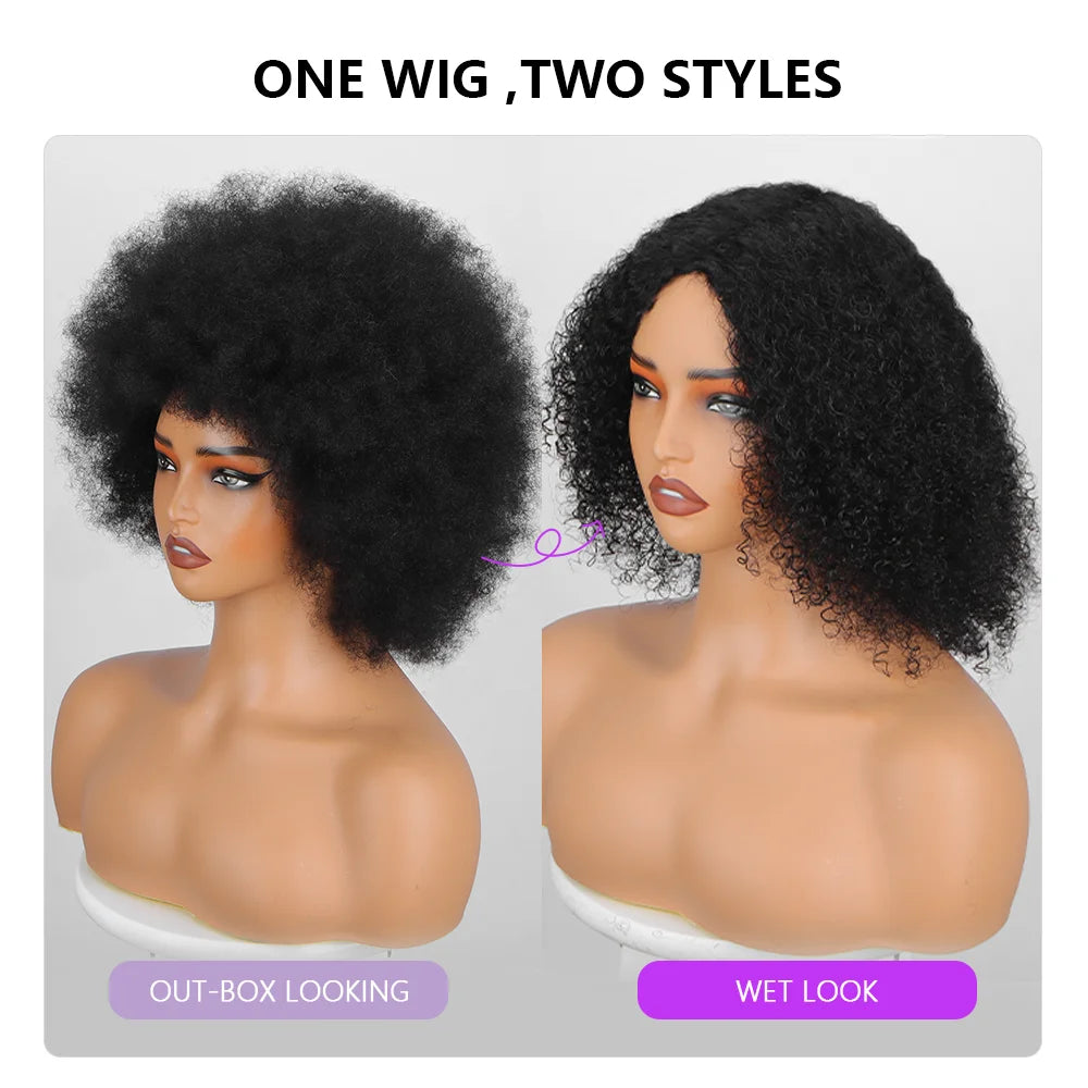 Afro Kinky Curly BOB Wig Natural Color Wig Human Hair Ready to Wear 250% Density Affordable Remy Fluffy Human Hair Wig For Women