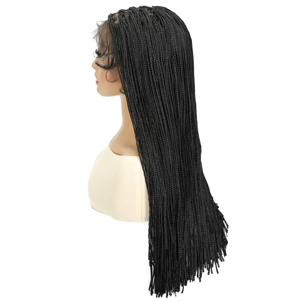 Full Lace Braided Wig with Baby Hair Synthetic Black Wig for Women Glueless Wig Crochet Braiding Hair for Daily Use