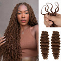 Deep Wave Crochet Human Hair Feather-Line Invisible Knotless Crochet Human Hair For Women #4 Chocolate Brown Braiding Hair 60G