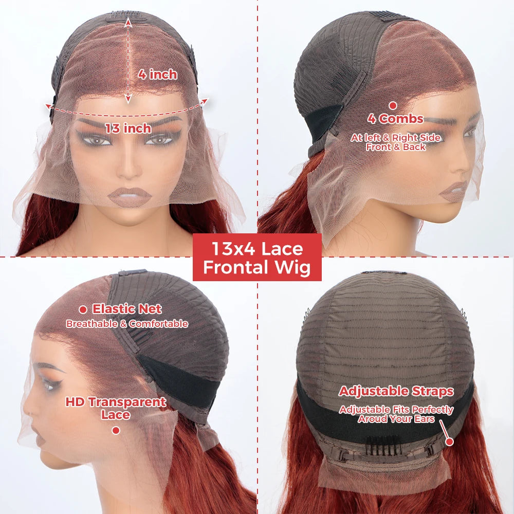 Reddish Brown 13x4 Lace Front Wigs Human Hair Body Wave Wig HD Transparent Lace Frontal Wigs Ginger #33 Red Brown Human Hair Wig
