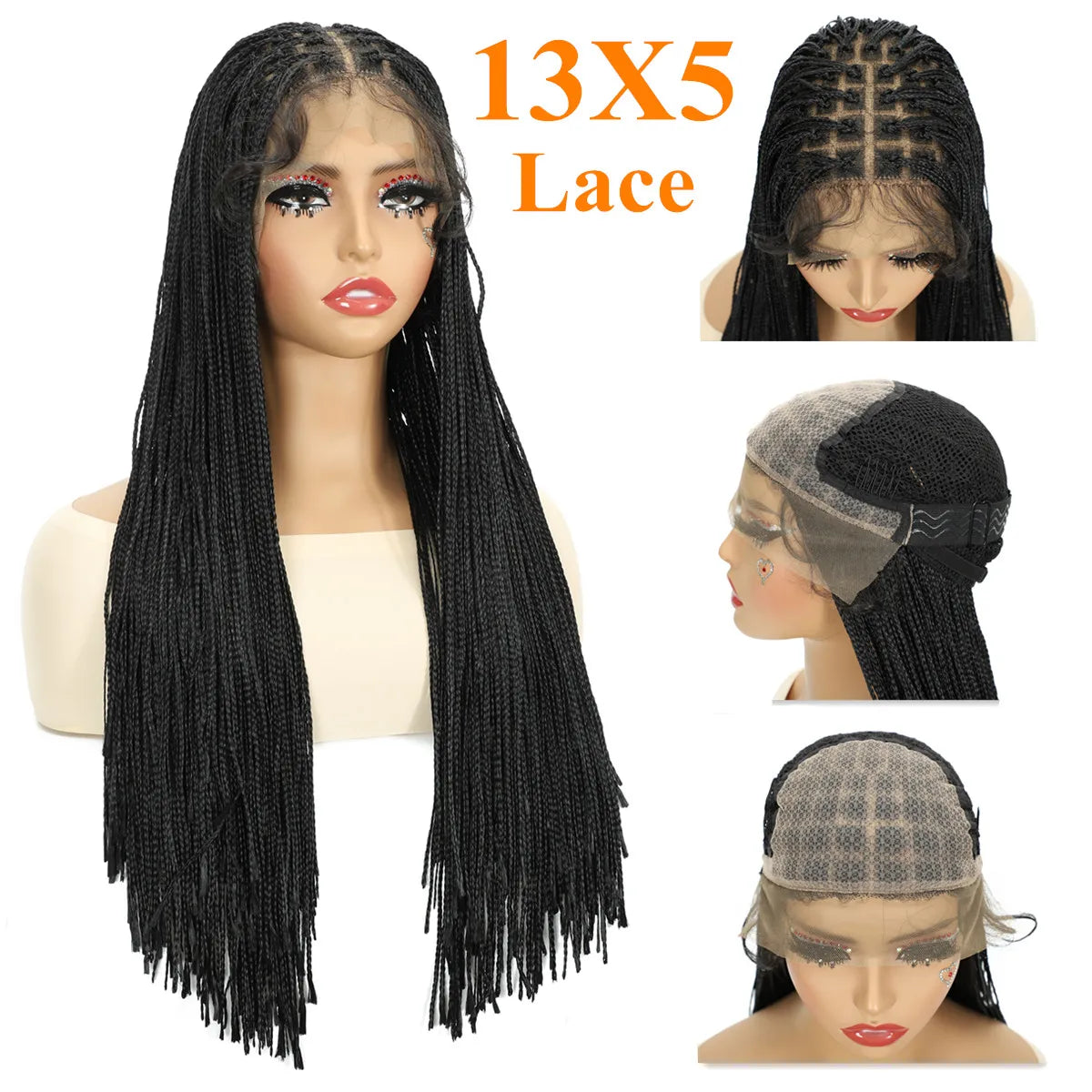 Full Lace Braided Wig with Baby Hair Synthetic Black Wig for Women Glueless Wig Crochet Braiding Hair for Daily Use