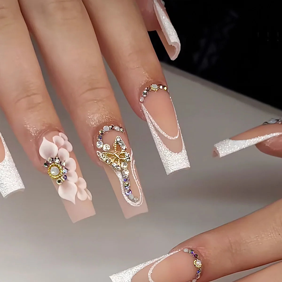 24Pcs Long Square Press on Nails